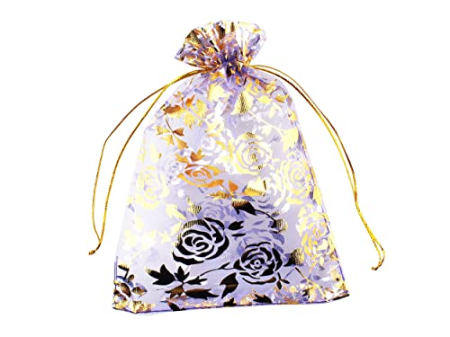 100 Pack 5 x 7 Inch Organza Jewelry Gift Pouch B381, Lilac Flower - color: lilac flower
