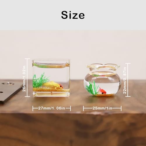 Dollhouse Fish Tank, Miniature Round and Square Goldfish Tank, Mini Miniature Goldfish Aquarium, for Dollhouse Miniature, Fairy Garden, Diorama Decoration (Round Tank)