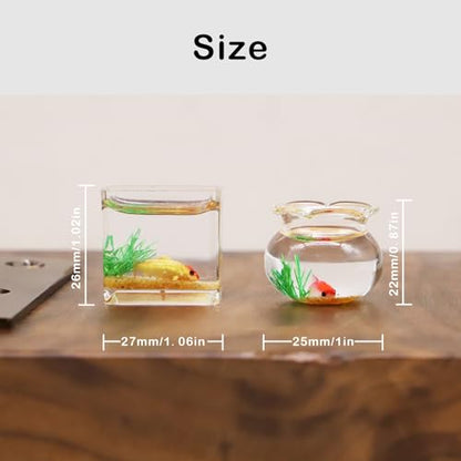 Dollhouse Fish Tank, Miniature Round and Square Goldfish Tank, Mini Miniature Goldfish Aquarium, for Dollhouse Miniature, Fairy Garden, Diorama Decoration (Round Tank)
