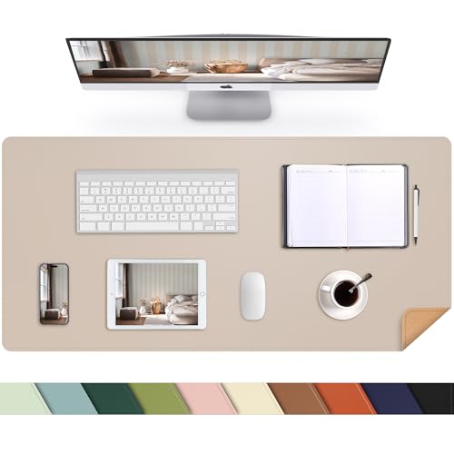 Leather Desk pad Protector, Large Desk mat with Natural Cork & PU Leather,Mouse pad,Non-Slip Office Desk Mat,Waterproof Desk Writing Pad for Office and Home (35in*17in,Beige) - color: Beige, size: 36" x 17"