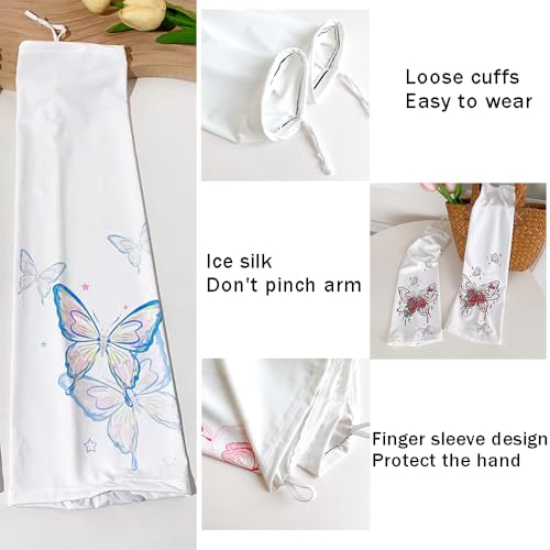 OULIGET Sun Protection Cooling Sleeves,Anti-slip Gardening Arm Sleeves,Loose Large Opening Butterfly Boho UV Cover for Women - color: Blue