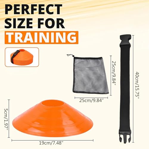 COOLHOOD Nylon Buckle Straps, Football Cones Disc Cones Soccer Agility Cones Sports Training Cones Multicolor Field Marker Plastic Cones with Holder