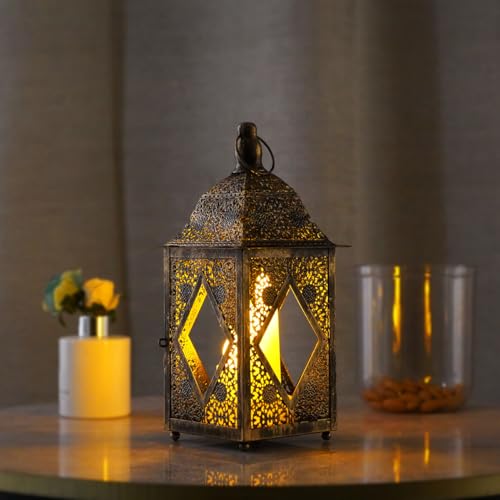 Moroccan Lantern Lamp Decorative Candle Holders for Ramadan Decorations, Hanging, Outdoor Patio or Porch, Indoor Home Decor (Bronze 10inch) - color: Bronze 10inch