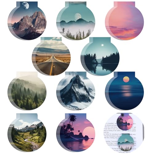 AmazingSpark 100 Pcs Magnetic Bookmarks Bulk Scenery Magnet Book Marker Clips Fantastic Moon Night Reading Gifts for Students Office Classroom Book Lover Supplies - style: Scenery