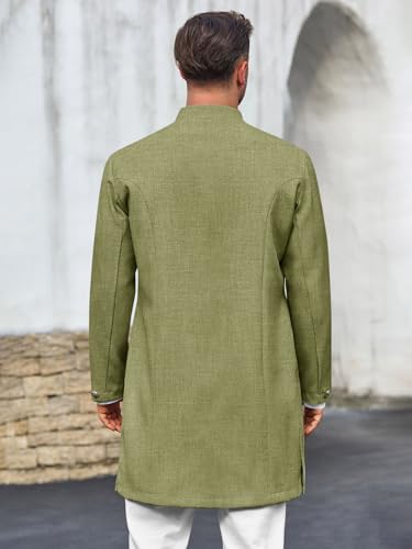 Runcati Mens Kurta Coats Indian Mandarin Collar Attire Ethnic Outfits Wedding Festive Party Clothing Casual Kaftan Robe - color: Army Green, size: X-Large