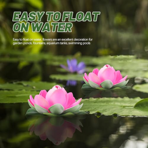 Cabilock 5PCS Floating Lotus Flowers, Artificial Pond Pool Decor - color: Pink