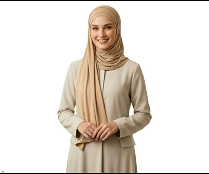 Cotton Modal Jersey Hijab with Matching Undercap, Women's Casual Style, 180cm × 70cm - color: Fawn