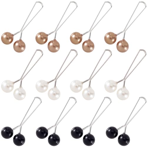 Joez Wonderful 12pcs Hijab Pins for Women, Cute Scarf Clips Pearl Brooch Pins, Headscarf Shawl Scarf Clips Safety Pins Decorative Boutonniere (3 Colors) - color: 12pcs, Black+White+Champagne