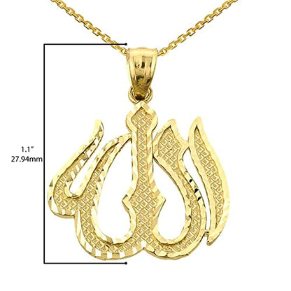 14K Yellow Gold Allah Arabic Script Word for God Islamic Muslim Diamond-Cut Pendant Necklace - Choice of Necklace Length or Pendant Only - style: 14K Yellow Gold - 22"