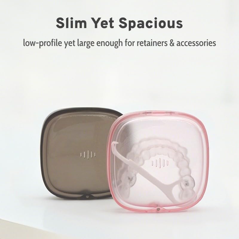 Transparent Slim Retainer Case, Small Square Aligner Box, Thin Night Guard Container with Vent Holes, Portable Retainer Holder Compatible with Invisalign(Clear Black) - color: Black