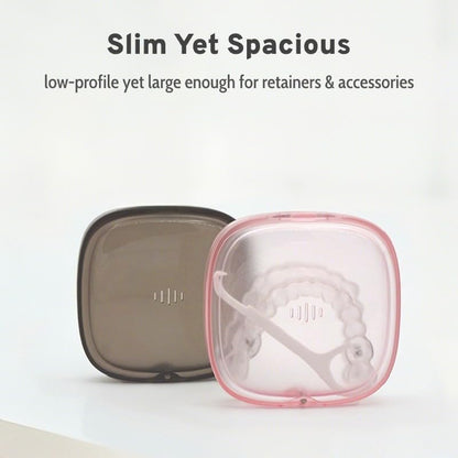 Transparent Slim Retainer Case, Small Square Aligner Box, Thin Night Guard Container with Vent Holes, Portable Retainer Holder Compatible with Invisalign(Clear Black) - color: Black