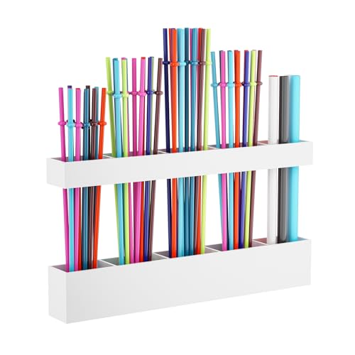 Straw Holder for Cabinet Door, Reusable Tumbler Straw Organizer Storage Container Mount for Kitchen Counter Cupboard Door (White, 9.5inch) - color: White, size: 9.5inch