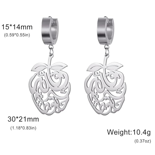 Pomegranate Arabic Calligraphy Earrings Islamic Blessing Love Hope Earrings Persian Muslim Amulet Religious Jewelry Eid Ramadan Gift for Women - color: ailver 2