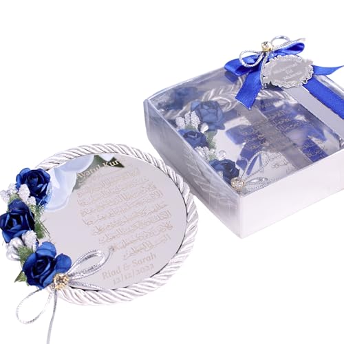 IEF 5 Pcs Personalized Ayatul Kursi Magnet Favors for Guests in Bulk, Custom Fridge Magnet, Wedding Favors, Baby Shower Favors, Birthday Favors, Islamic Muslim Party Favors (Silver Blue) - color: Silver Blue