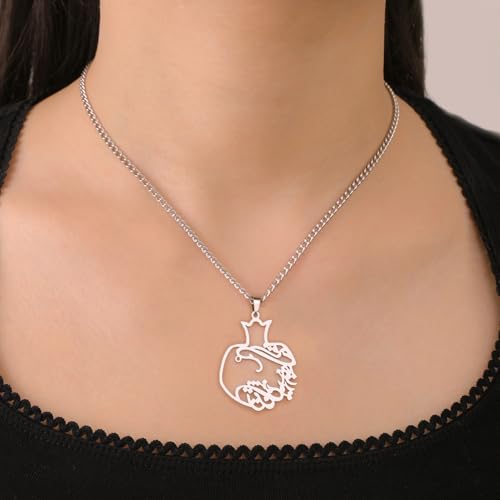 Pomegranate Arabic Calligraphy Necklace Islamic Blessing Love Hope Pendant Persian Muslim Amulet Religious Jewelry Gift for Women - color: Bismillah silver