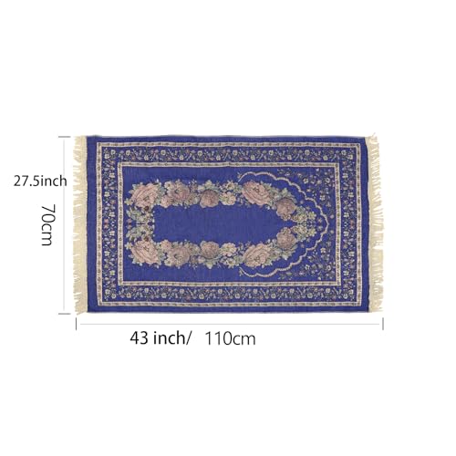 haozaikeji Muslim Prayer Rug Islamic Muslim Prayer Mat Floral Eid Ramadan Rug Namaz Seccade Arabic Turkish Sofa Table Rug Portable Meditation Rug Soft Embroidered Blanket with Tassel - color: Navy