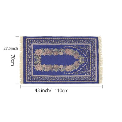 haozaikeji Muslim Prayer Rug Islamic Muslim Prayer Mat Floral Eid Ramadan Rug Namaz Seccade Arabic Turkish Sofa Table Rug Portable Meditation Rug Soft Embroidered Blanket with Tassel - color: Navy