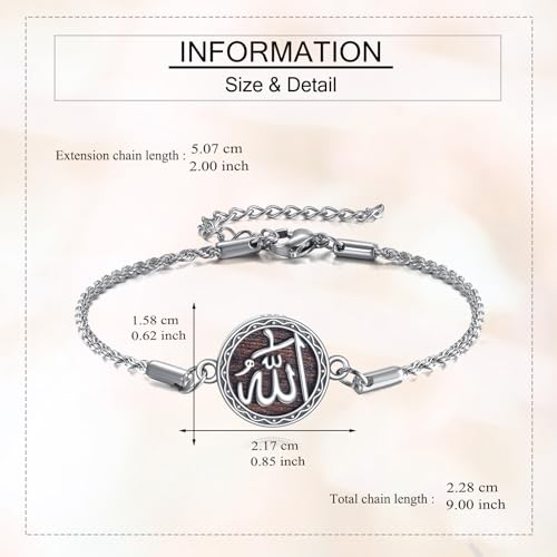 ONEFINITY Allah Wooden Bracelet 925 Sterling Silver Real Ebony Wood Bracelets Allah Tasbih Islamic Jewelry Gift for Women Men Muslim