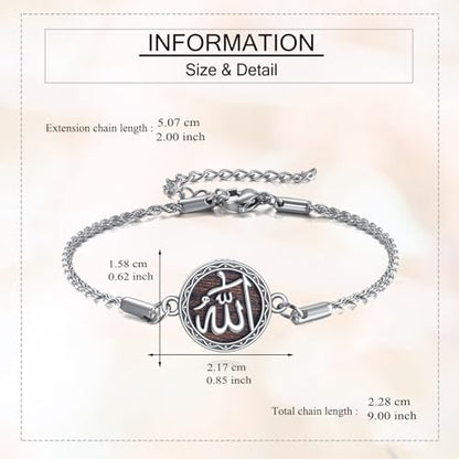 ONEFINITY Allah Wooden Bracelet 925 Sterling Silver Real Ebony Wood Bracelets Allah Tasbih Islamic Jewelry Gift for Women Men Muslim