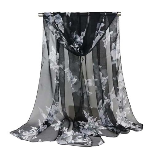 Xyueanlo Scarfs for Women Lightweight Scarves Fashion Print Floral Pattern Scarf Shawls - color: P-black
