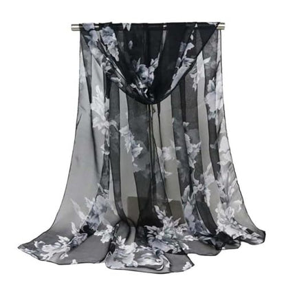 Xyueanlo Scarfs for Women Lightweight Scarves Fashion Print Floral Pattern Scarf Shawls - color: P-black