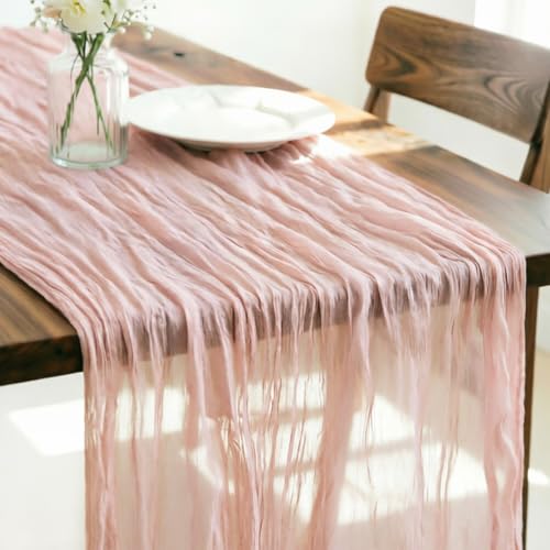 LINXTAR Dusty Pink Cheesecloth Table Runner 120 Inches 10Ft Gauze Summer Boho Table Runner for Wedding Tea Party Baby Shower Bridal Birthday Home Decoration - color: Dusty Pink, size: 10ft