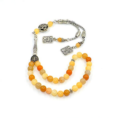 Stylist Prayer Beads (8 mm-33 Beads) Tesbih-Tasbih-Tasbeeh-Misbaha-Masbaha-Subha-Sebha-Sibha-Rosary-Worry Beads (Yellow Jade Stone) - color: Yellow Jade Stone