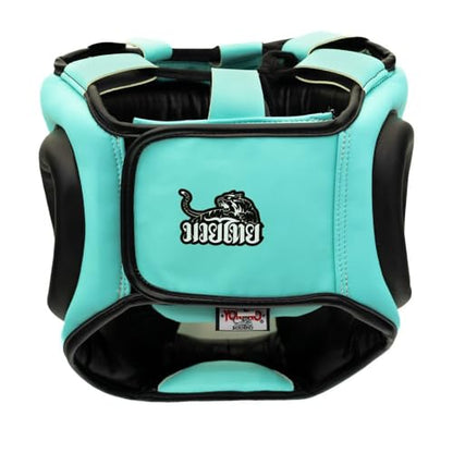 YOKKAO Premium Head Guard | Handmade Genuine Leather Headgear | Ideal for Muay Thai, Boxing, Kickboxing Sparring, Hard Training & Professional Competitions - color: Tiffany/Black Training, size: Medium