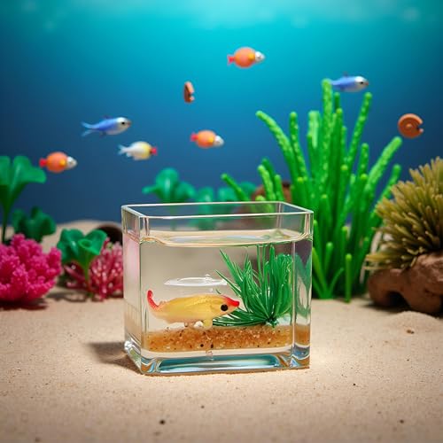 1Pc Square Fish Tank Toy, 1:12 Scale Miniature Dollhoue Accessories, Resin Dollhouse Fish Tank Accessories for Garden Scene Decor