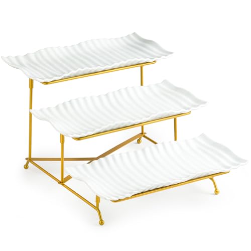 LAUCHUH 3 Tier Trays Stand, Porcelain Tiered Serving Trays Serving Stand - color: Gold, size: 12.2 inch