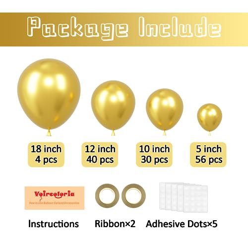 Voircoloria 130pcs Metallic Gold Balloons Arch Kit, 18 12 10 5 Inch - color: 05 Metallic Gold, size: 5/10/12/18 inch - 130pcs