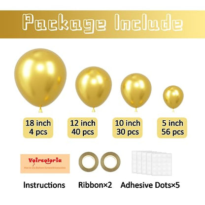 Voircoloria 130pcs Metallic Gold Balloons Arch Kit, 18 12 10 5 Inch - color: 05 Metallic Gold, size: 5/10/12/18 inch - 130pcs