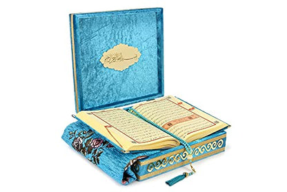 ihvan online Luxury Islamic Prayer Velvet Covered Gift Box, Deluxe 4 Piece Set with Elegant Velvet Covered Quran & Prayer Beads Tesbih & Prayer Rug, Ramadan & Eid Gift, Petroleum - color: Petroleum