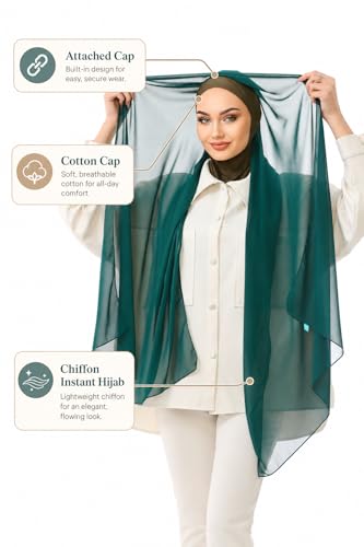 Instant Chiffon Hijab, Ready to wear hijab, modal wrap, Abaya, modern Instant Scarf, Soft breathable scarf - color: S12 Emerald