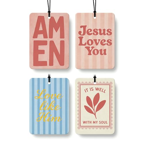 Pink Boho Christian Car Air Freshener 4 Pcs Coconut Scented, Jesus Loves You Car Accessories Mirror Decor, Inspirational Religious Hanging Air Freshener for Cars Closet Drawer Books Kids Room - color: Color-21