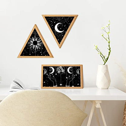 Qunclay 3 Pieces Boho Wall Decor Moon Phase Wall Decor Sun and Moon Minimalist Decorations Wooden Gothic Aesthetic Art Hanging Farmhouse Rustic Pediments for Living Room Home Bedroom Bathroom