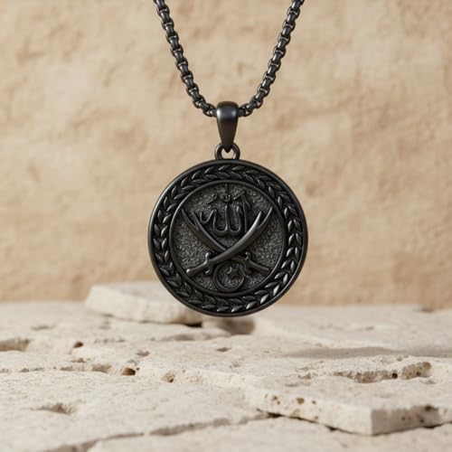 PELOVNY Allah Necklace for Men Women 925 Sterling Silver Islam Allah Pendant Chain Islamic Muslim Religious Jewelry Gifts - color: Allah-04-Black
