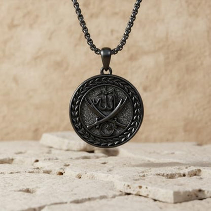 PELOVNY Allah Necklace for Men Women 925 Sterling Silver Islam Allah Pendant Chain Islamic Muslim Religious Jewelry Gifts - color: Allah-04-Black
