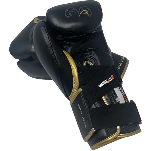 RIVAL Boxing RFX-Guerrero-V Bag Gloves, Multi-Layered Inner Foam Padding (HDEF), Premium Leather, Wrist Lock 2 System - color: Black/Gold, size: 8 oz.