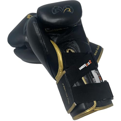RIVAL Boxing RFX-Guerrero-V Bag Gloves, Multi-Layered Inner Foam Padding (HDEF), Premium Leather, Wrist Lock 2 System - color: Black/Gold, size: 8 oz.