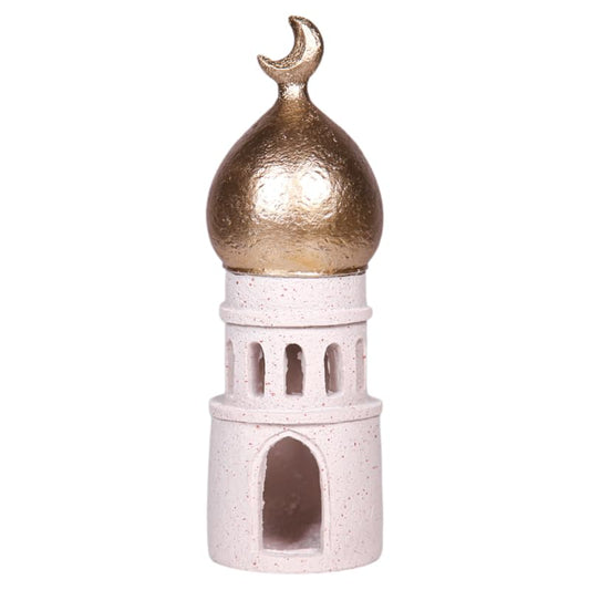 Decorative Mosque Tower with Gold Dome, Hand Painted, 7.87 x 2.95 x 2.95 inches, White and Gold - size: 2.95*2.95*7.87in