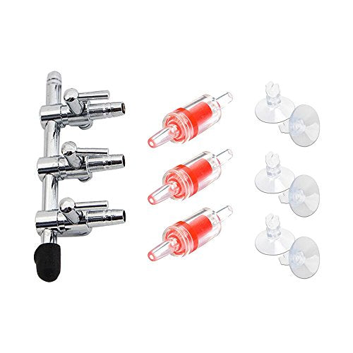 Aquarium Air Pump Splitter 10 in 1 Set 3-Way Air Flow Control Lever Valve & 3 Non-Return Check Valves & 6 Suction Cups for Fish Tank Airline Air Tube Hose - color: 3-Way 10-in-1 Kit
