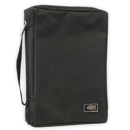 Christian Art Gifts Men/Women's Bible Cover Jesus Fish, Black Canvas, XS - color: Black/Jesus Fish #2, size: Extra Small