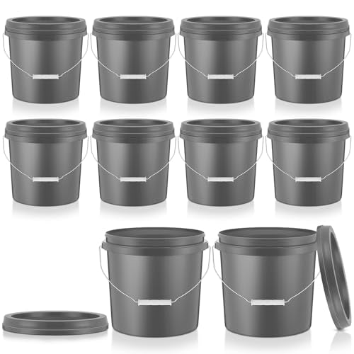 Tioncy 10 Pcs 2 Gallon Plastic Buckets with Lids and Handles,Grey | Storage Pails for Paint, Cleaning, Organizing, Durable Containers, Metal Handles, Plastic Material - color: Gray