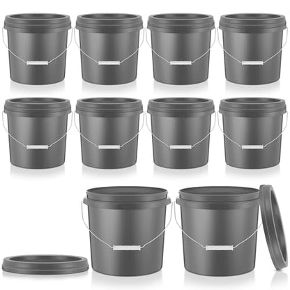 Tioncy 10 Pcs 2 Gallon Plastic Buckets with Lids and Handles,Grey | Storage Pails for Paint, Cleaning, Organizing, Durable Containers, Metal Handles, Plastic Material - color: Gray