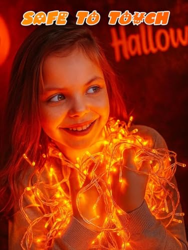 2 Pack 200 LED Battery Operated Halloween Lights, String Lights 8 Modes - color: Orange, size: 2PK(100LED)