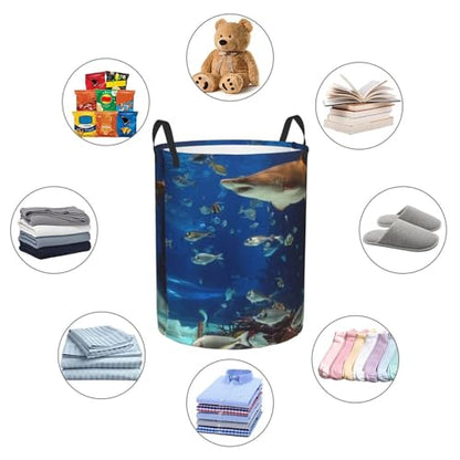 Aquarium Shark Round Waterproof Oxford Cloth Laundry Basket Multi-Purpose Storage Basket Toys Books Clothes Storage Basket - color: Black 8