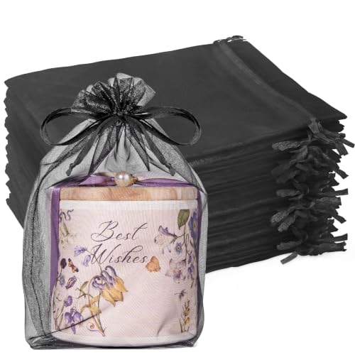 Crweety 100Pcs Large Black Organza Bags 6x9, Small Mesh Gift Bag Drawstring - color: Black