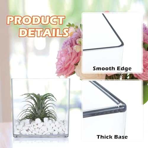Acrylic Cube Vases Set of 3, Clear Square Vases, Shatterproof Flower Vase Decorative Centerpiece for Home, Wedding, 4”+5”+6”