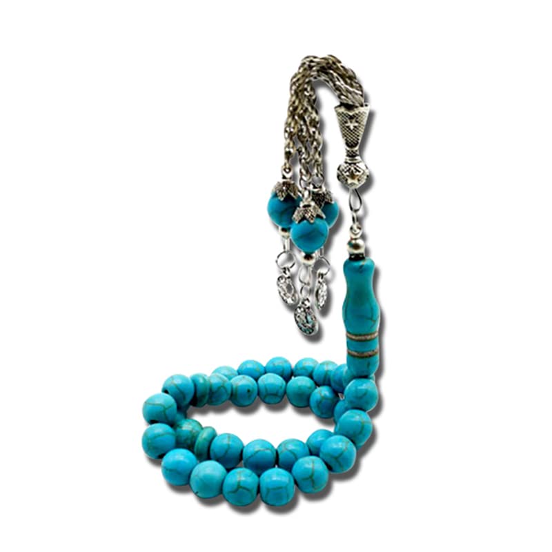 Tasbih Man Turquoise Prayer Beads Muslim misbaha Islamic Rosary Bracelets (10mm x 45 Beads) - size: 10mm x 45 beads